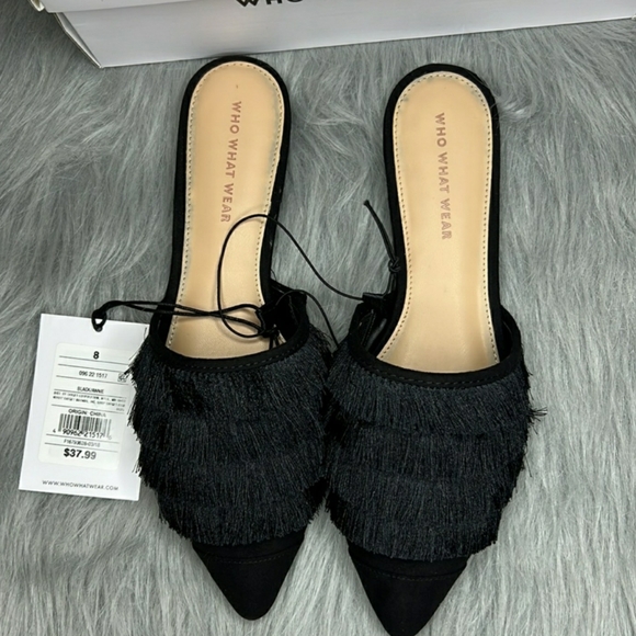What to Wear, NWT, What to wear black Annie satin tassel mule slip on shoe SZ 8 - Picture 4 of 9